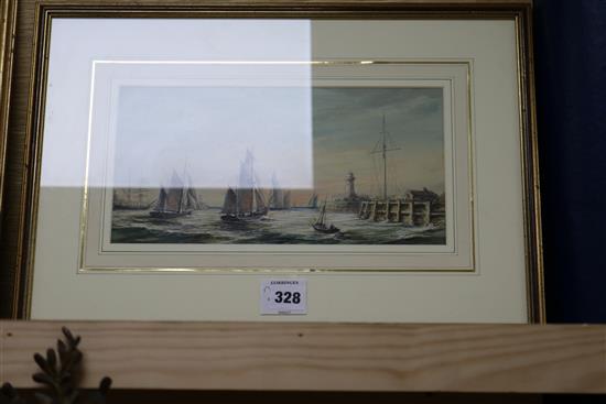 19th century English School Fishing boats off the coast 6 x 11.5in.